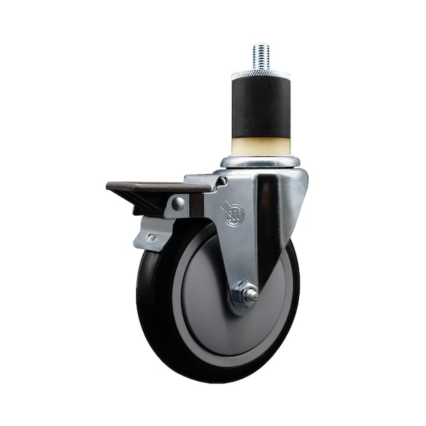 5'' Black Poly Swivel 1-7/8'' Expanding Stem Caster with Brake
